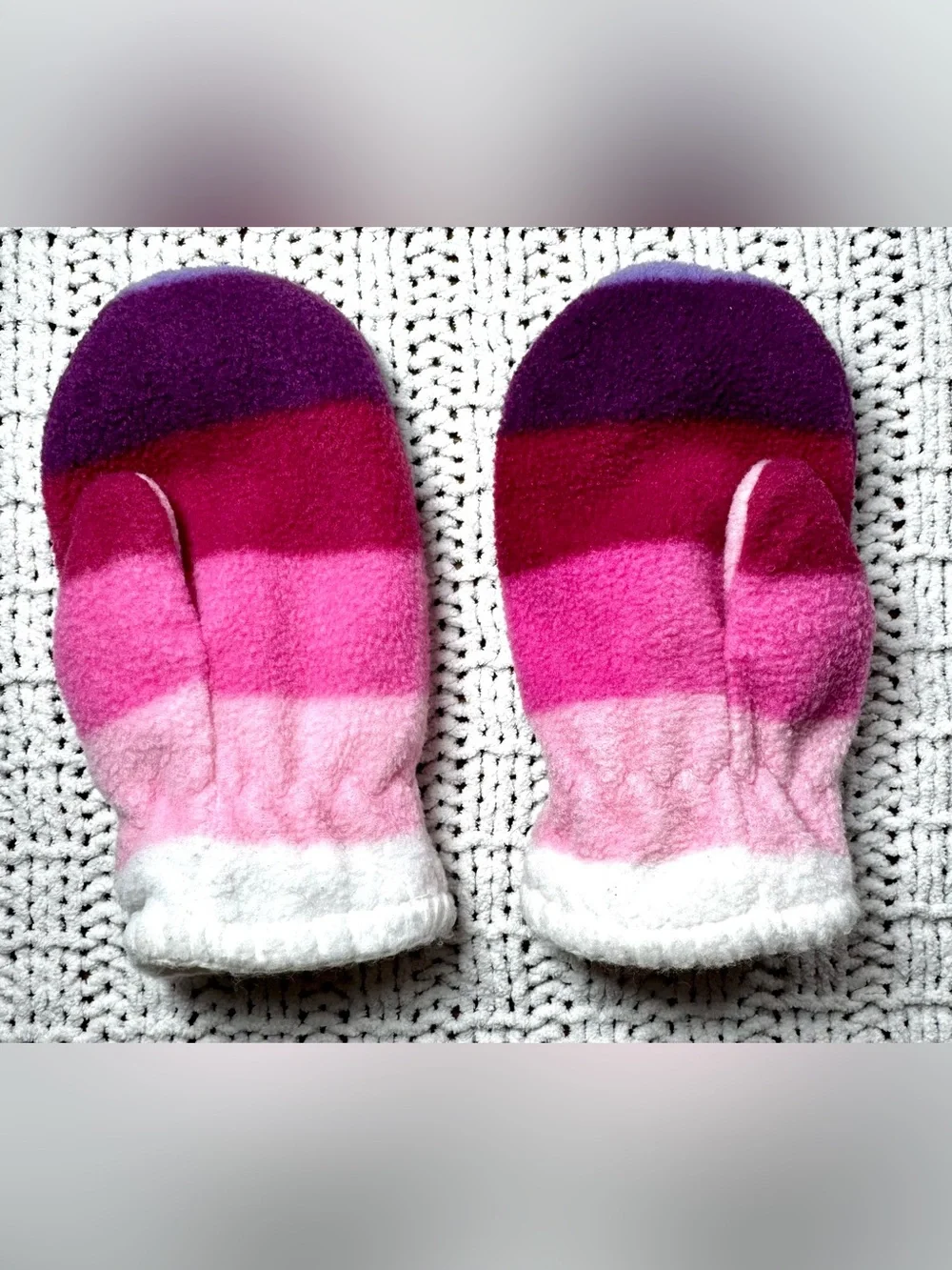 Baby GAP Cozy Kids Pink & Purple Stripe Fleece Mittens #1841